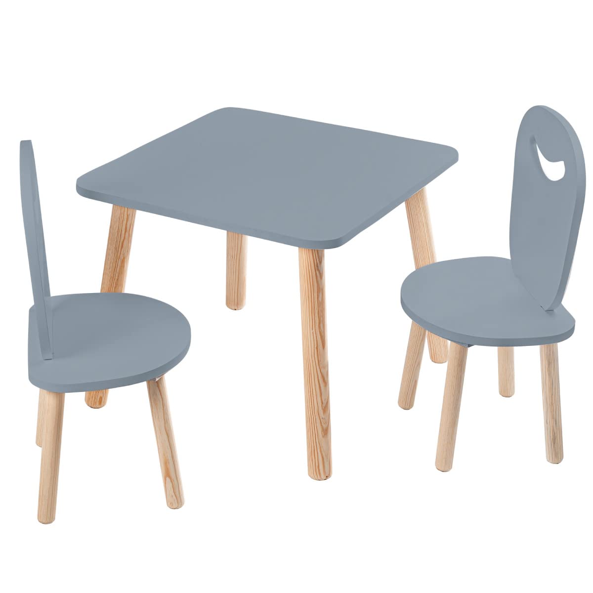 Duduk 2 Sillas Infantiles con Mesa Cuadrada de Madera - Azul