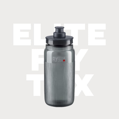 Elite Fly Tex - Botella de agua para ciclismo, 550 ml, color morado transparente, ultraligera, sin BPA, fácil de apretar para carretera, MTB y grava