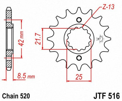 JT JTF516.13 13Z Piñón Delantero de Acero Natural