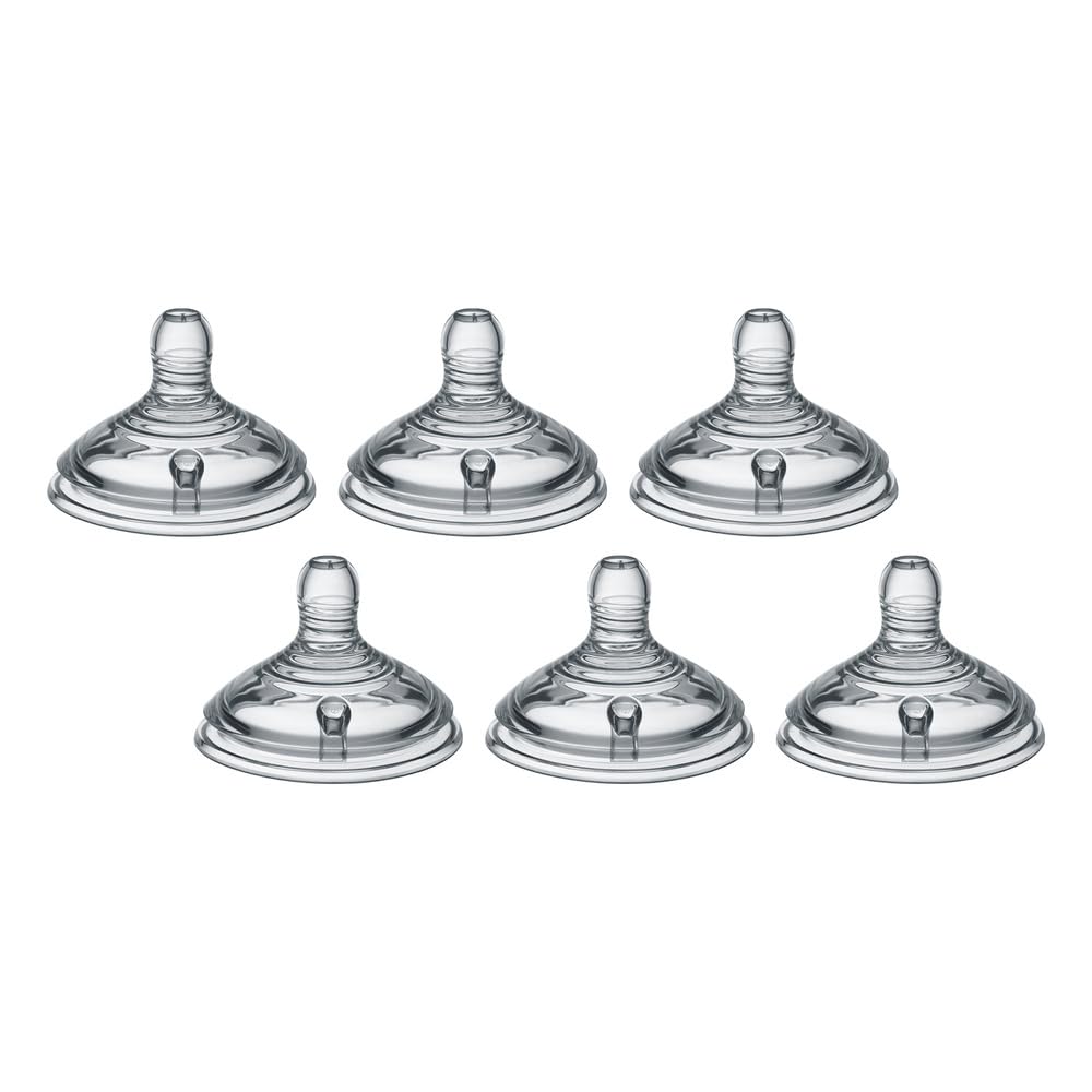 Tommee Tippee Tetinas para Biberón Natural Start, Flujo Medio, 3m+ | Paquete de 6, Tipo Pecho para Agarre Natural, Válvula Anticólicos, Silicona Suave, Libre de BPA