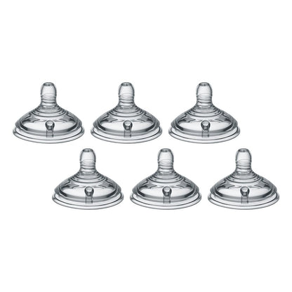 Tommee Tippee Tetinas para Biberón Natural Start, Flujo Medio, 3m+ | Paquete de 6, Tipo Pecho para Agarre Natural, Válvula Anticólicos, Silicona Suave, Libre de BPA