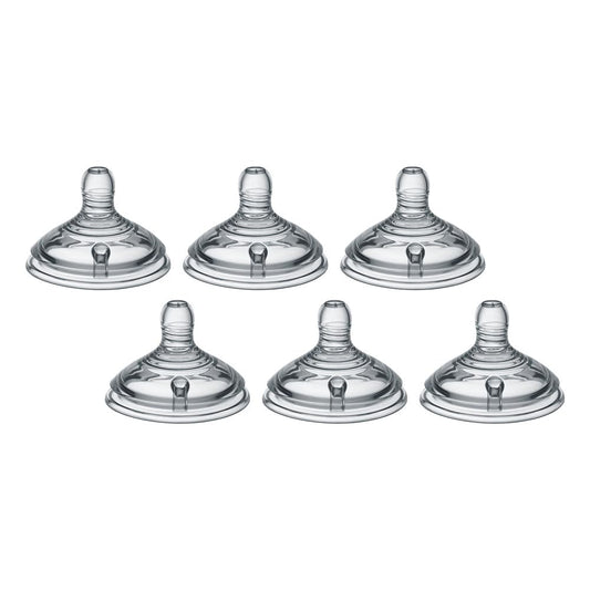 Tommee Tippee Tetinas para Biberón Natural Start, Flujo Medio, 3m+ | Paquete de 6, Tipo Pecho para Agarre Natural, Válvula Anticólicos, Silicona Suave, Libre de BPA