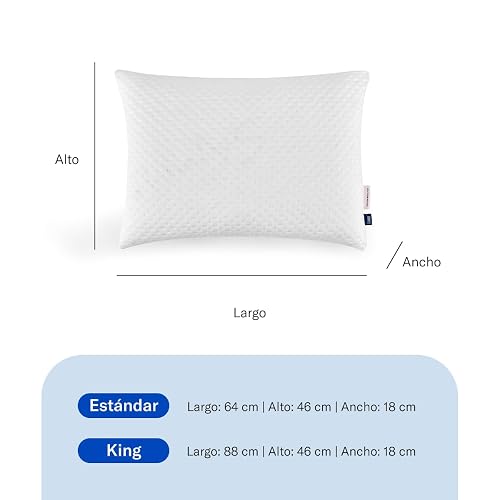 Luuna Almohada Ajustable Firme con Espuma de Memoria, Estándar 64 x 46 cm, Relleno 100% Memory Foam Triturado, Funda Lavable, Suavidad y Frescura Garantizada para tu Descanso, Hecho en México