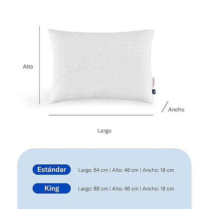 Luuna Almohada Ajustable Firme con Espuma de Memoria, Estándar 64 x 46 cm, Relleno 100% Memory Foam Triturado, Funda Lavable, Suavidad y Frescura Garantizada para tu Descanso, Hecho en México