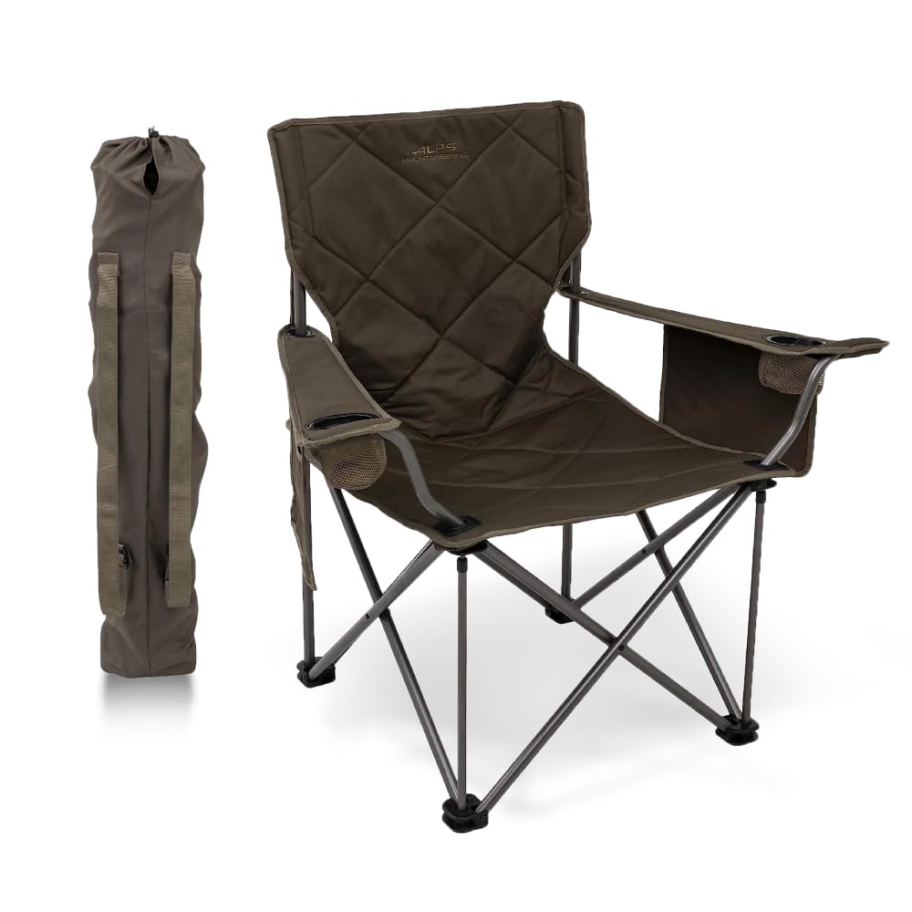 ALPS Mountaineering King Kong - Sillas de Camping para Adultos con portavasos de Malla y Bolsillos, construidas duraderas y fiables con Marco de Acero Plegable Compacto, Arcilla