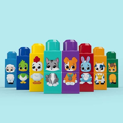 Mega Bloks, Tractor Animalitos Arma y Combina, con Bloques Grandes y Personajes de Granja, para niños de 1 año y Medio en adelante