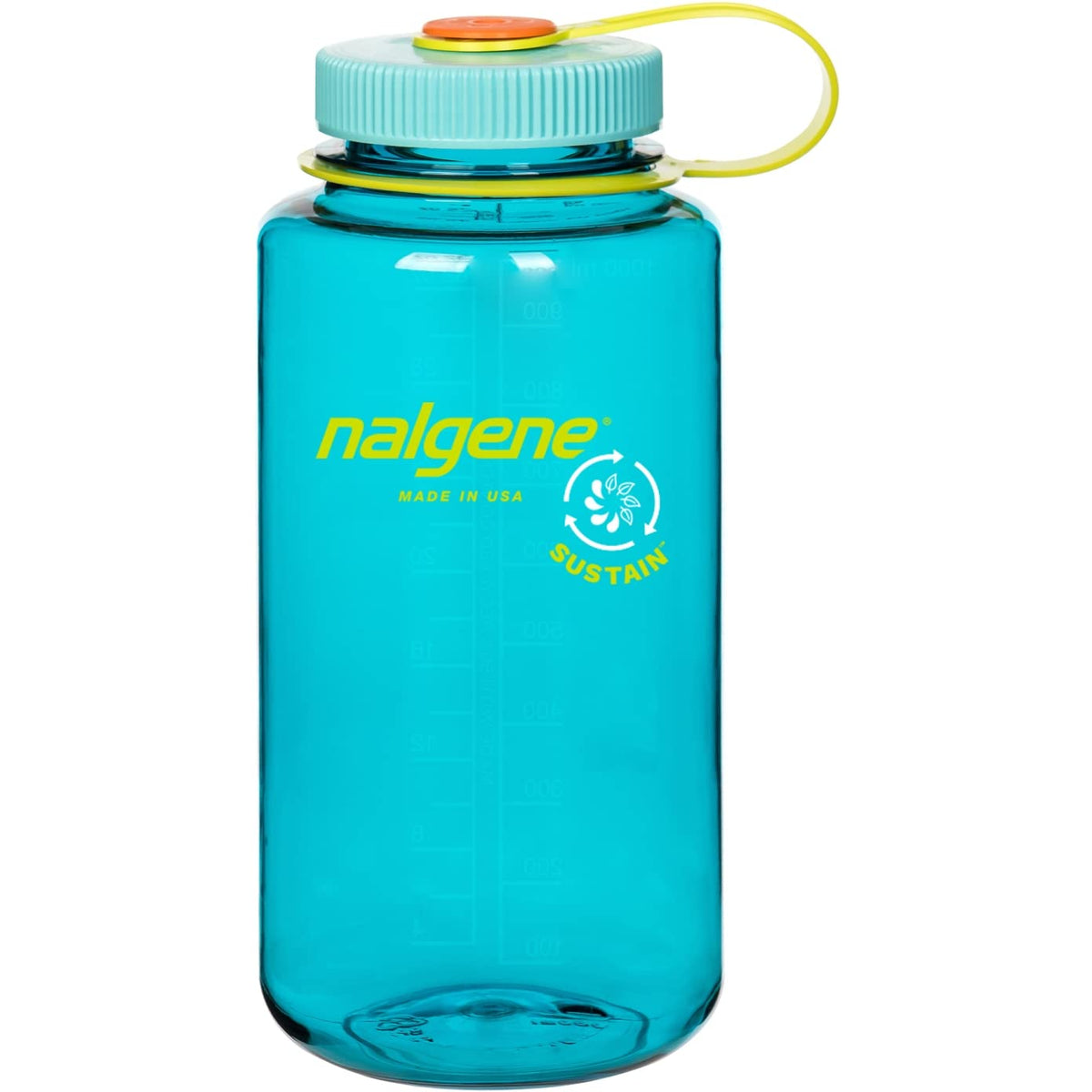 Nalgene Sustain Tritan - Botella de agua sin BPA fabricada con material derivado de 50% residuos de plástico (utilizando balance de masa certificado ISCC), 44 onzas, boca ancha, cerúlea