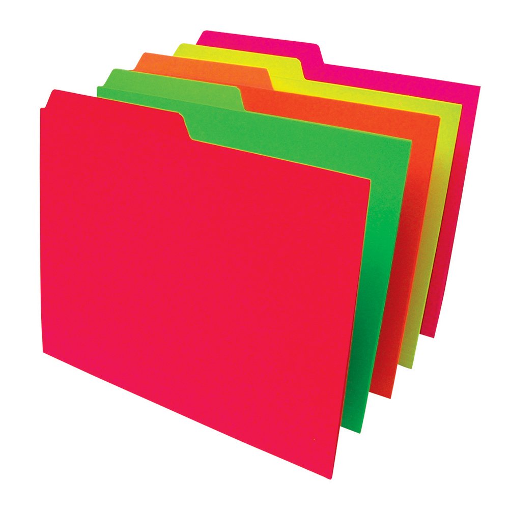 Pendaflex C0025 1/2 SN Fólder de Color Bitono Tamaño Carta Ceja 1/2, Paquete de 25, Color Surtido Neón
