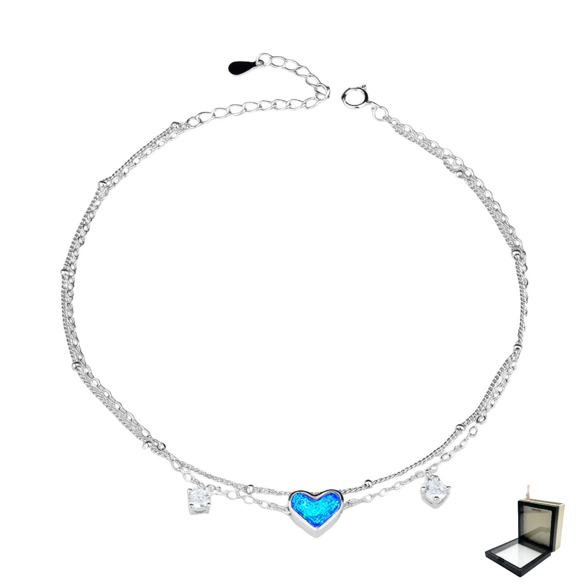 XYPHIELLE Tobillera de Corazón en Plata 925 para Mujer, Pulsera de Tobillo Ajustable con Dije, Joyería de Verano para Playa y Viajes, Regalo Romántico