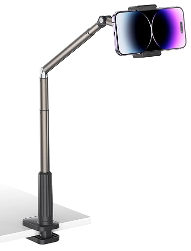 JSAUX - Soporte para teléfono para computadora y Cama, Compatible con iPhone 16, 15, 14, 13, 12, Soporte para teléfono de Cuello de Cisne Flexible 360, Clip de Abrazadera de Brazo Largo Perezoso para