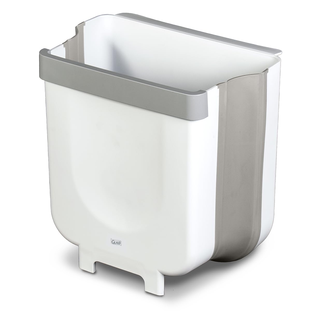 Glad Roomate - cubeta de basura plegable | cubeta de basura de viaje compacto con diseño expandible que ahorra espacio | Cesta de eliminación para interiores y exteriores, 2 galones, color blanco