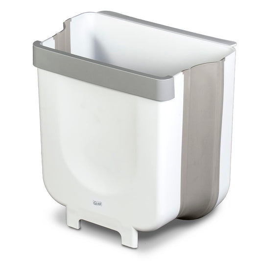 Glad Roomate - cubeta de basura plegable | cubeta de basura de viaje compacto con diseño expandible que ahorra espacio | Cesta de eliminación para interiores y exteriores, 2 galones, color blanco