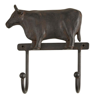 47th & Main Farmhouse - Gancho decorativo de vaca de hierro fundido montado en la pared, 4.5 pulgadas de largo x 1.9 pulgadas de ancho x 4.5 pulgadas de alto, marrón rústico