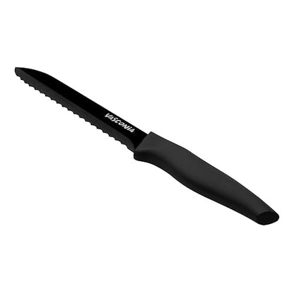 Vasconia | Cuchillo Multiusos Esencial de Acero Inoxidable 5.5" Negro | Hoja anodizada, Mango soft touch, Antideslizante, Alta resistencia, Multiusos, Punta afilada, Control de corte, Uso diario