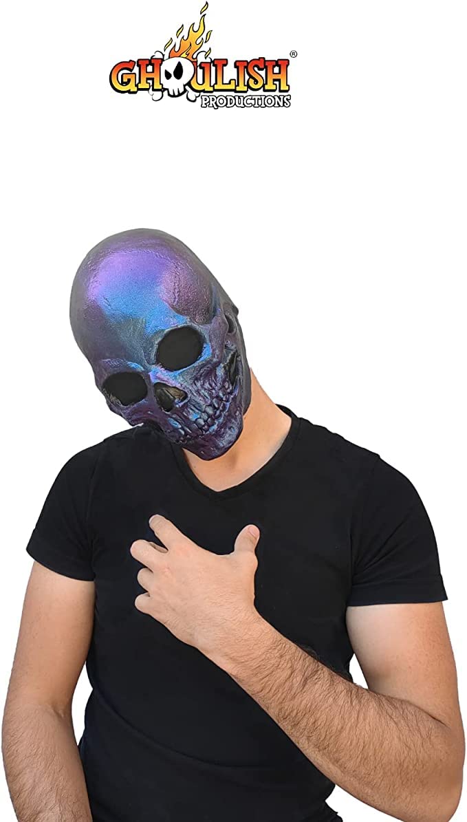 Ghoulish Productions Skull Metalic Blue, Máscara de Calavera Moderna Color Azul Metálico, Disfraz de Catrin Calaca Ideal para Halloween y Día de Muertos