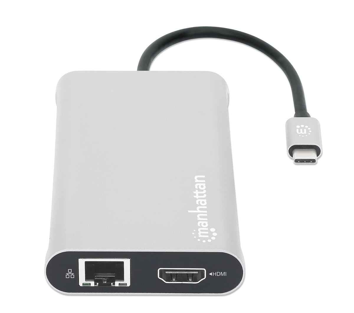 Manhattan Docking Station USB C para Triple Monitor HDMI 4K, Hub 12 en 1 con Ethernet, Carga PD 100W, USB-C de Datos y Lector SD para Laptop, MacBook, DELL, HP y Windows, Gris Espacial, 130660