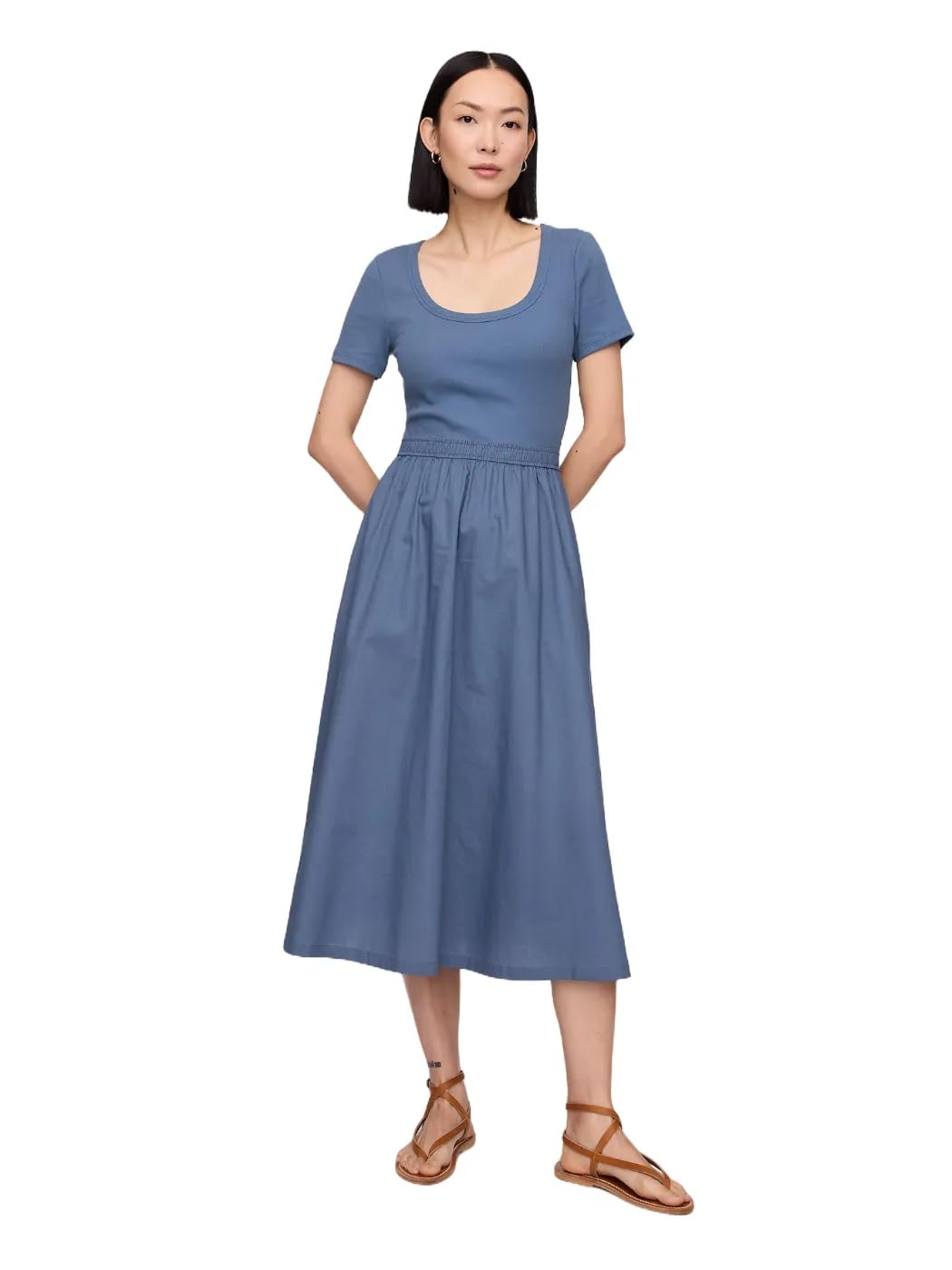 Gap Vestido Midi con Cuello Redondo para Mujer