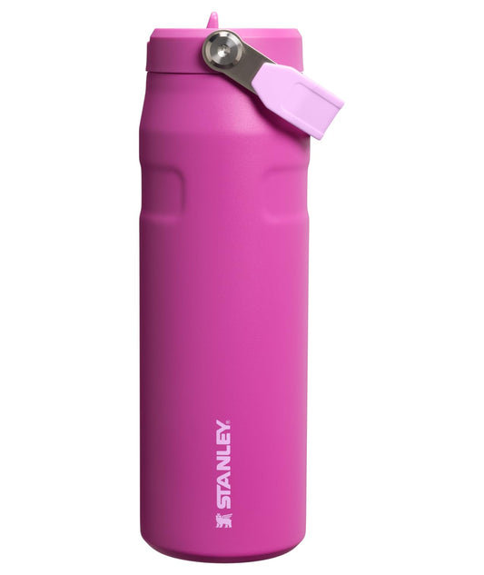 STANLEY IceFlow - Popote abatible 2.0, 24 onzas, flor oscura | Mango fácil de transportar, tapa giratoria y popote abatible | Botella de agua ligera | Acero inoxidable aislado | Sin BPA