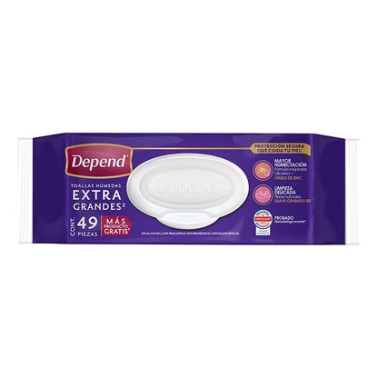 Depend Toallas Húmedas para Incontinencia, Caja con 756 toallas (18 paquetes de 49 toallas c/u), hipoalergénicas, extra grandes y sin alcohol