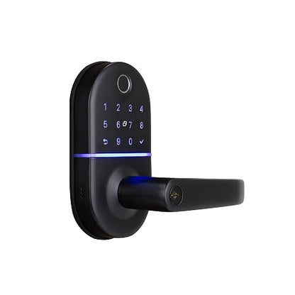 Yale Cerradura Inteligente Compact con Manija Biométrica Con Hub WiFi – Huella Dactilar, Código, Tarjeta, Llave y App – Color Negro – Compatible Puertas Madera y Metal