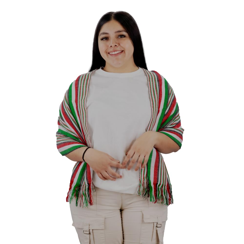 REV Accesorios Reboso Básico Tricolor, Vestimenta Fiestas Patrias Mexicanas, Diseño Viva México, 45x105cm