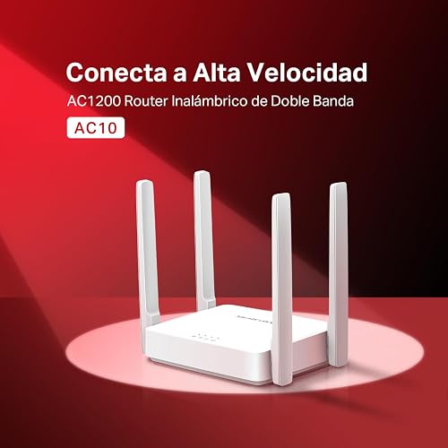 TP-Link MERCUSYS AC10 Router WiFi5 AC1200 Doble Banda hasta 1200Mbps - Puertos 1 WAN + 2 LAN - Latencia Ultrabaja - Cobertura Ampliada - Controles parentales - App Mercusys - Garantía de 2 años