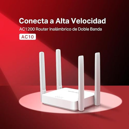 TP-Link MERCUSYS AC10 Router WiFi5 AC1200 Doble Banda hasta 1200Mbps - Puertos 1 WAN + 2 LAN - Latencia Ultrabaja - Cobertura Ampliada - Controles parentales - App Mercusys - Garantía de 2 años