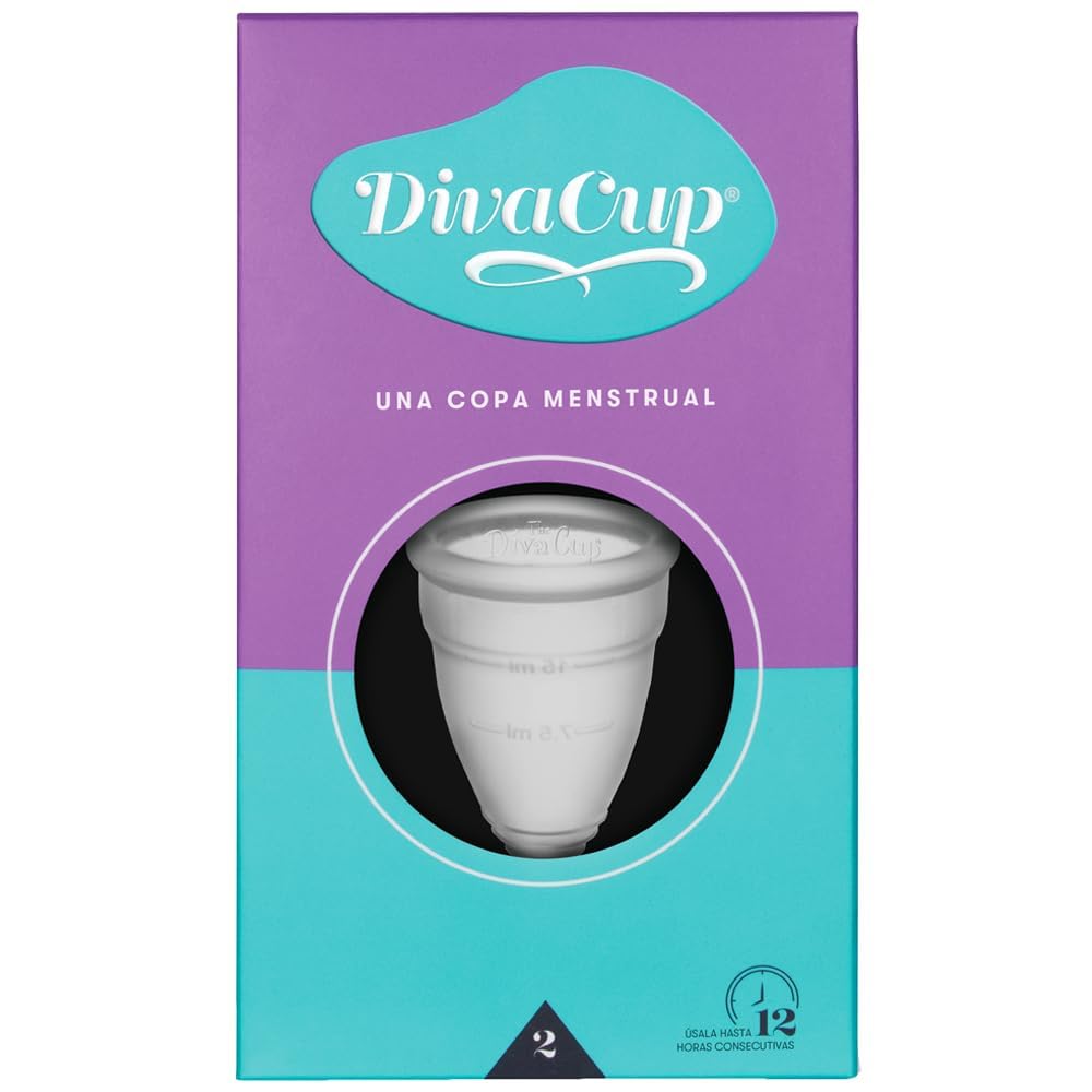 DivaCup Copa Menstrual Reutilizable Modelo 2, Pack de 1 – 100% Silicona Médica, Hasta 12 Horas de Protección, Sin BPA ni Látex, Ecológica y Cómoda para Uso Diario