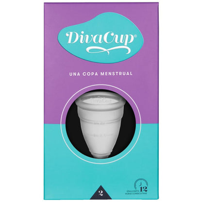 DivaCup Copa Menstrual Reutilizable Modelo 2, Pack de 1 – 100% Silicona Médica, Hasta 12 Horas de Protección, Sin BPA ni Látex, Ecológica y Cómoda para Uso Diario