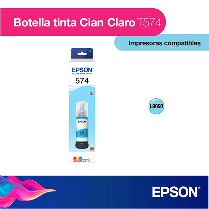 Epson Botella de Tinta Color Cian Claro T574 65 mililitros para Impresora L8050