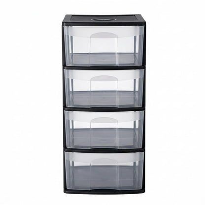 Italhome Cajonera ONYX 4 de Plástico Negra con 4 Cajones Transparentes, Organizador Multiusos para Recámara, Oficina o Cocina
