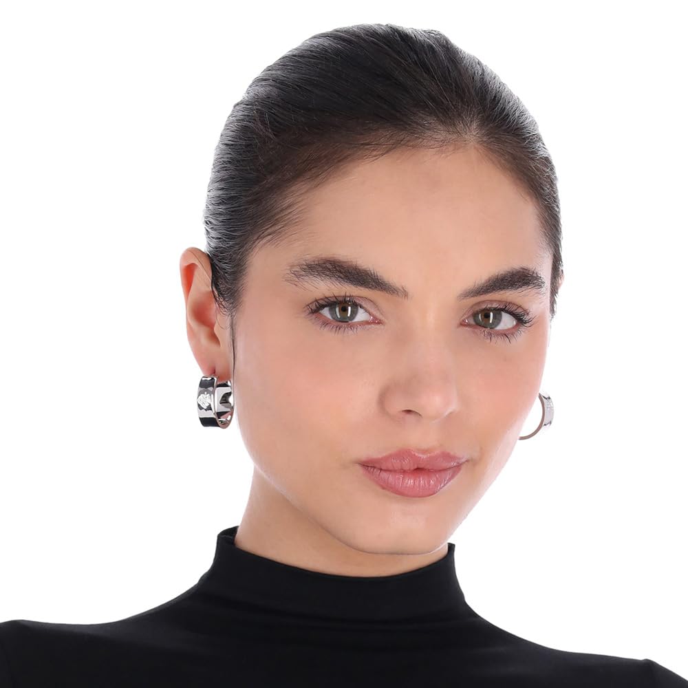DKNY Aretes Plateado Circular de Metal para Mujer