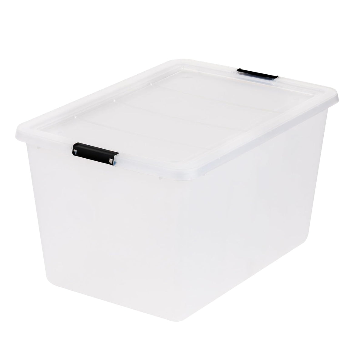 IRIS USA Paquete de 4 Cajas Clip de Alta Capacidad de 52 L con Tapa y Cierres, Contenedores de Almacenamiento para Hogar, Oficina y Aula, Transparente