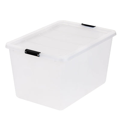 IRIS USA Paquete de 4 Cajas Clip de Alta Capacidad de 52 L con Tapa y Cierres, Contenedores de Almacenamiento para Hogar, Oficina y Aula, Transparente