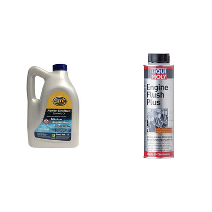Hella Aceite 100% Sintético Para Motor A Gasolina 5W30, Garrafa De 5 Litros + Engine Flush Plus Lavador interno de Motor.