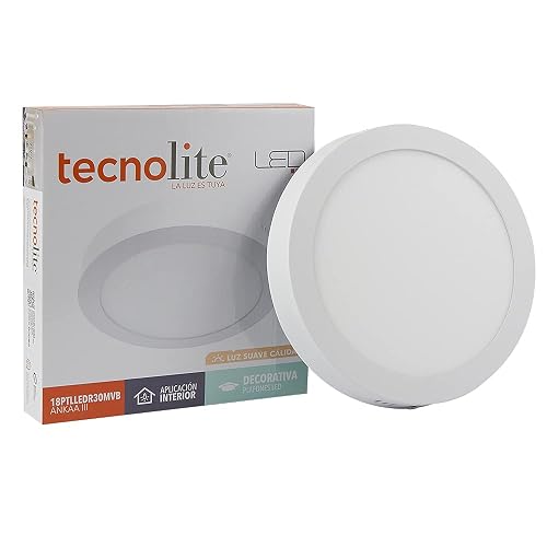 Tecnolite - Lámpara Plafón LED Techo 18 W, Luz Suave Cálida, Iluminación Interiores, No atenuable, LED integrado