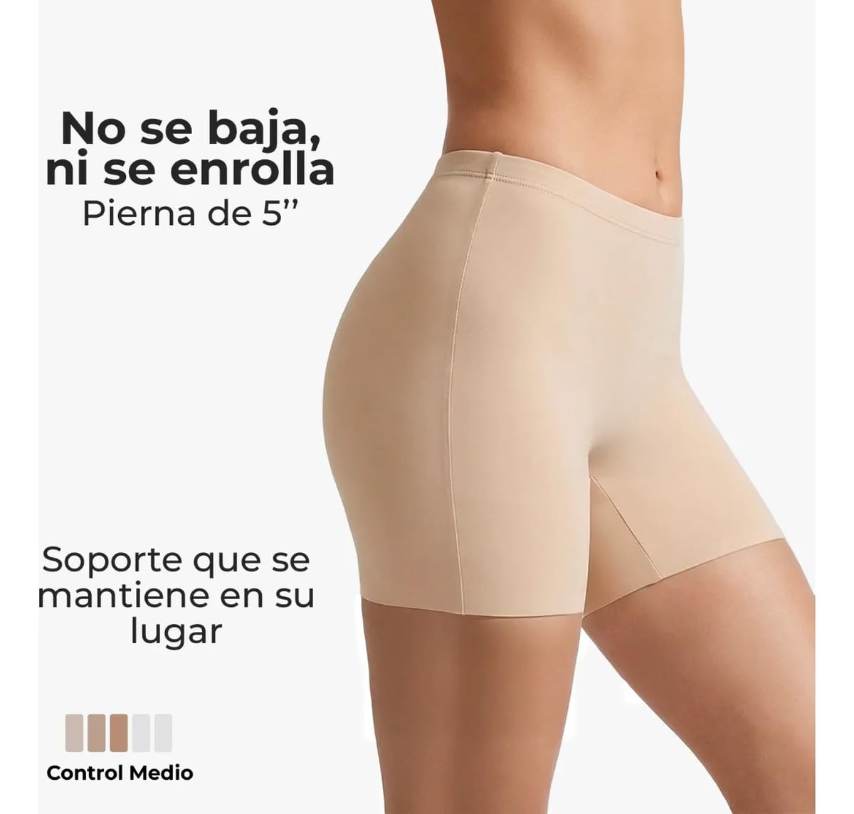 BODYcontrol Boxer Mujer Tipo Faja Short Moldeadora Invisible Calzón Licra Shorts Ropa Interior Fondo para Vestidos Cómoda Corte Láser Antideslizante Control Medio Pierna 5" 2414