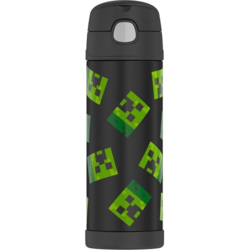 THERMOS FUNTAINER Botella aislada al aspiradora de acero inoxidable de 16 onzas con tapa de boquilla ancha, Minecraft