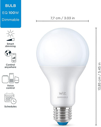 WiZ 100W Eq. foco LED inteligente A21 de 14,5 W, luz diurna (5000 K), paquete de 3 – 1600 lúmenes, E26, interior – Se conecta a tu Wi-Fi existente – Control con voz o aplicación – Activar con
