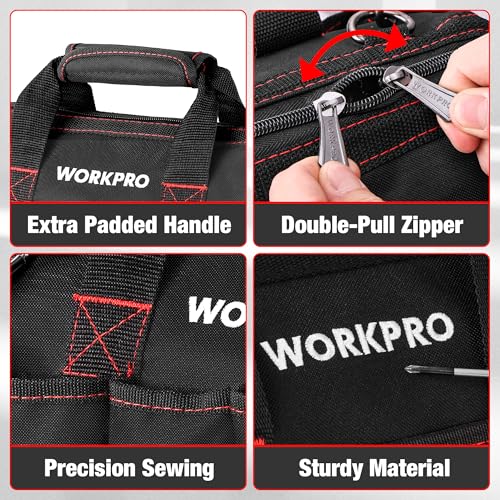 WORKPRO W081020A bolsa de almacenamiento compacta para herramientas, boca ancha superior, 12 pulgadas