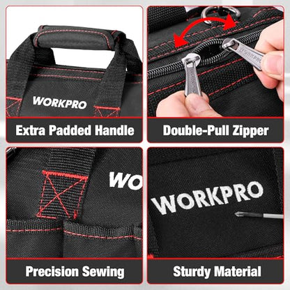 WORKPRO W081020A bolsa de almacenamiento compacta para herramientas, boca ancha superior, 12 pulgadas