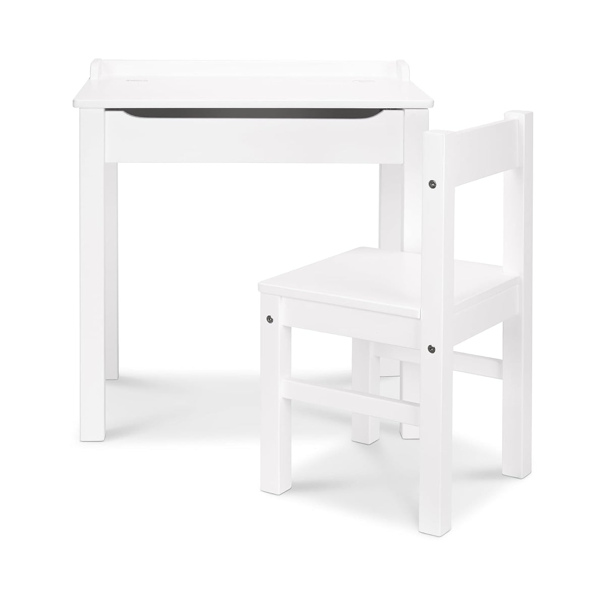 Melissa & Doug Escritorio con tapa abatible y silla para niños, juego de escritorio y silla de madera resistente, tapa con bisagra de seguridad, blanco, 40.894 cm alto x 59.944 cm ancho x 58.928 cm largo