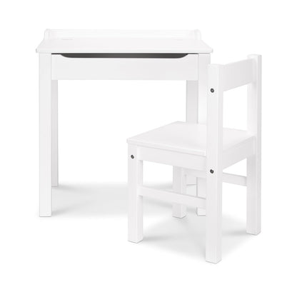 Melissa & Doug Escritorio con tapa abatible y silla para niños, juego de escritorio y silla de madera resistente, tapa con bisagra de seguridad, blanco, 40.894 cm alto x 59.944 cm ancho x 58.928 cm largo
