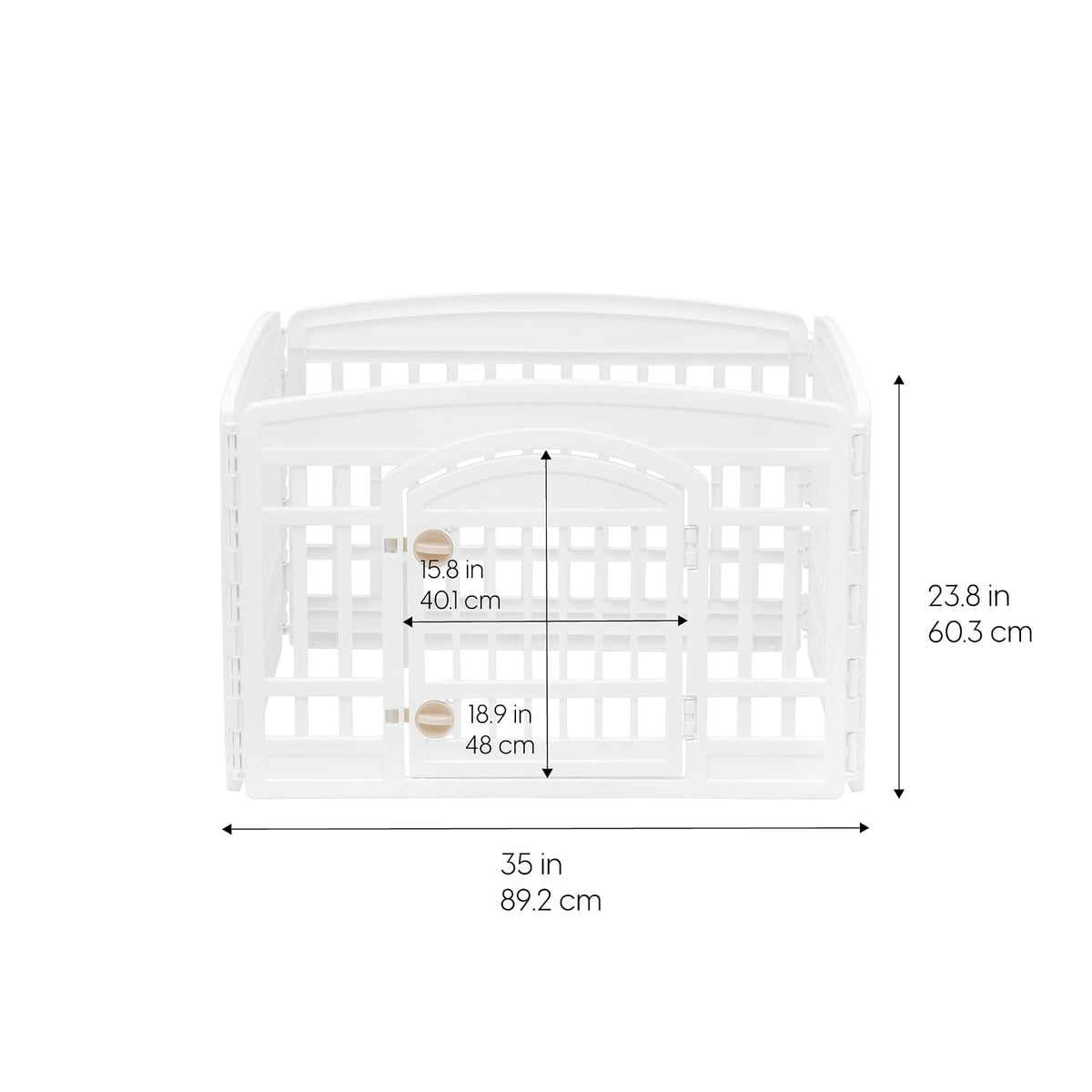 IRIS USA 60 cm Parque de juegos para mascotas de 4 paneles con puerta, para perros pequeños y medianos, Mantiene a las mascotas seguras, fácil de armar y guardar, plegable, personalizable, Blanco