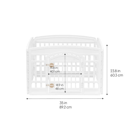 IRIS USA 60 cm Parque de juegos para mascotas de 4 paneles con puerta, para perros pequeños y medianos, Mantiene a las mascotas seguras, fácil de armar y guardar, plegable, personalizable, Blanco