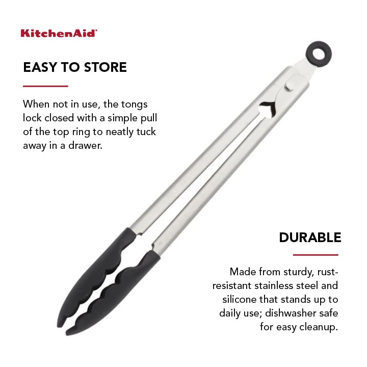 KitchenAid KO094OHOBA Pinzas gourmet de acero inoxidable, 10.83 pulgadas, ónix negro