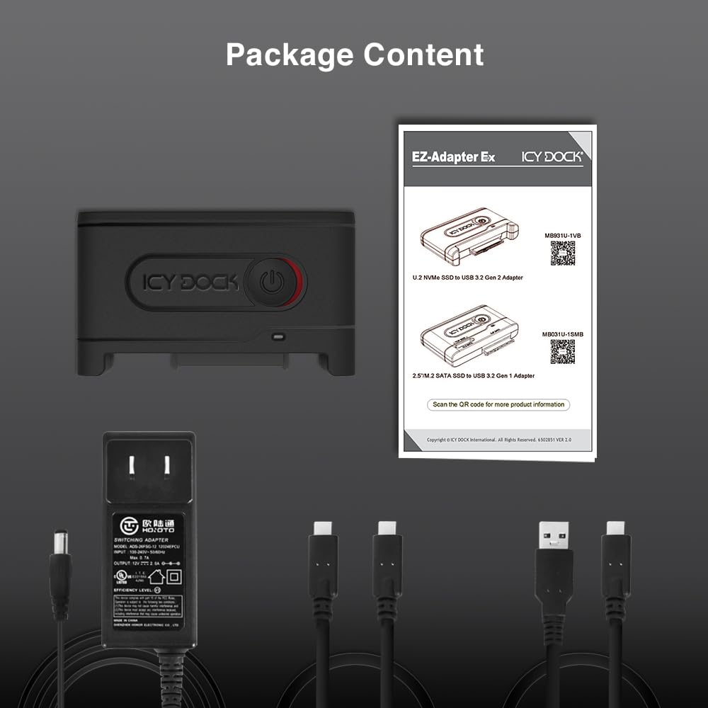 Icy Dock Adaptador USB 3.2 Gen 2 a U.2 NVMe SSD Thunderbolt 3 Compatible con Lector | EZ-Adapter Ex MB931U-1VB