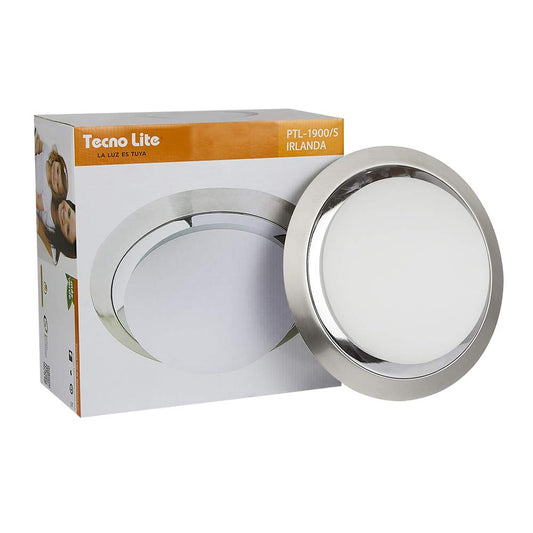 Tecnolite Lámpara LED de Techo, Luminario Circular para Sobreponer en Techo, Base E27, 100 - 240 V, Tecnolite, Color Satinado