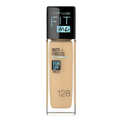Maybelline Fit Me Base de Maquillaje Líquida Matte Poreless - 128 Warm Nude - Base de Maquillaje