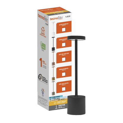 Tecnolite - Lámpara de Mesa LED 3 W Portátil, Recargable, Luz Blanca Ajustable y Atenuable Táctil, Lámpara Interior para Restaurante